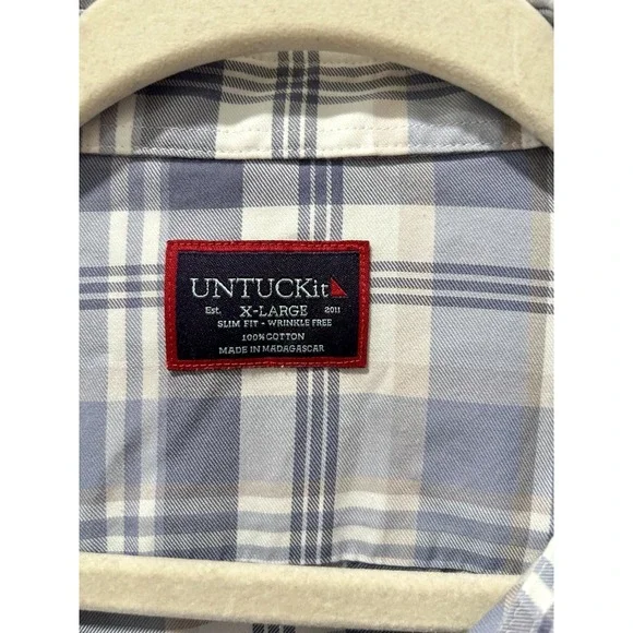 UNTUCKit Dureza WF Men's XL Blue Gray White Plaid Long Sleeve Button Shirt - Picture 3 of 6